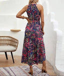 Vintage-Inspired Women's Retro Maxi Halterneck Dress
