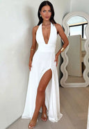 Chic Deep Cut Halter Dress with Slit