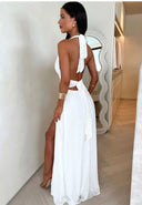 Chic Deep Cut Halter Dress with Slit