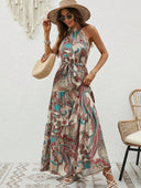 Vintage-Inspired Women's Retro Maxi Halterneck Dress
