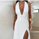 Chic Deep Cut Halter Dress with Slit
