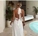 Chic Deep Cut Halter Dress with Slit