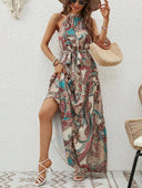 Vintage-Inspired Women's Retro Maxi Halterneck Dress