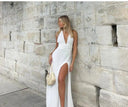 Chic Deep Cut Halter Dress with Slit