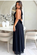 Chic Deep Cut Halter Dress with Slit