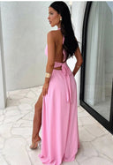 Chic Deep Cut Halter Dress with Slit