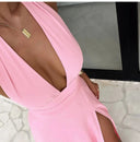 Chic Deep Cut Halter Dress with Slit
