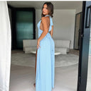 Chic Deep Cut Halter Dress with Slit