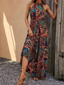 Vintage-Inspired Women's Retro Maxi Halterneck Dress