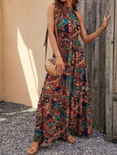 Vintage-Inspired Women's Retro Maxi Halterneck Dress