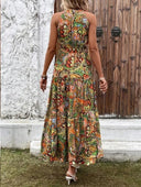 Vintage-Inspired Women's Retro Maxi Halterneck Dress