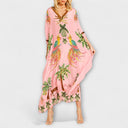 Linda - Chic Asymmetrical Shoulder Dress with Tropical Coconut Tree Design
