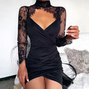 High Neck Mini Dress with Lace Trim