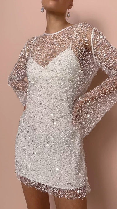 Chic Pearl Mesh Two-Piece Dress Set