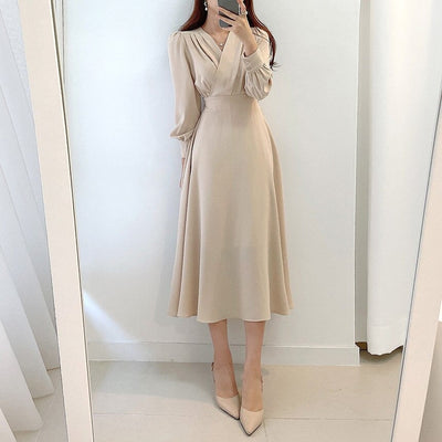 Chic A-Line Dress with Puff Sleeves
