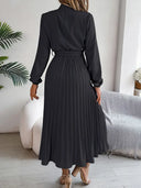 Stylish Solid Color Dress with Pleated Belt