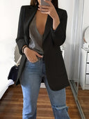 Chic Solid Color Business Blazer with Open Front