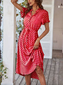 V-Neck Polka Dot A-Line Dress