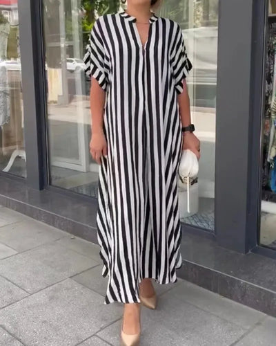 V-Neck Striped Print Top for Women - Night Shine