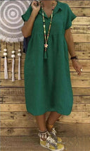 Chic Cotton-Linen Midi Dress for Plus Sizes