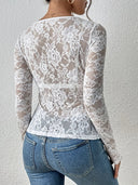 Chic V-Neck Lace Long Sleeve Top