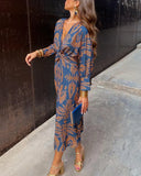Retro V-Neck Long Sleeve Dress