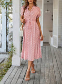 V-Neck Polka Dot A-Line Dress
