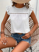 Vintage Round Neck T-Shirt with Ruffle Trim