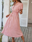 V-Neck Polka Dot A-Line Dress
