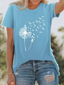 Dandelion Print Round Neck T-Shirt