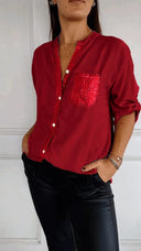 Glittering Sequin Pocket Blouse