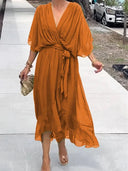 Chic Green V-Neck Chiffon Dress for Women