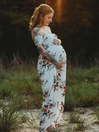 Floral Midi Maternity Dress with Side Slit