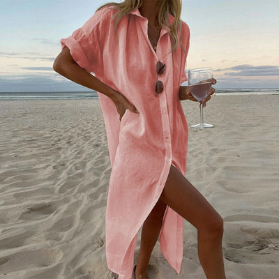 Chic Long Shirt Dress in Trendy Fabric