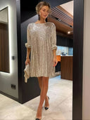 Glittering Women's Evening Dress with Stylish Waistband