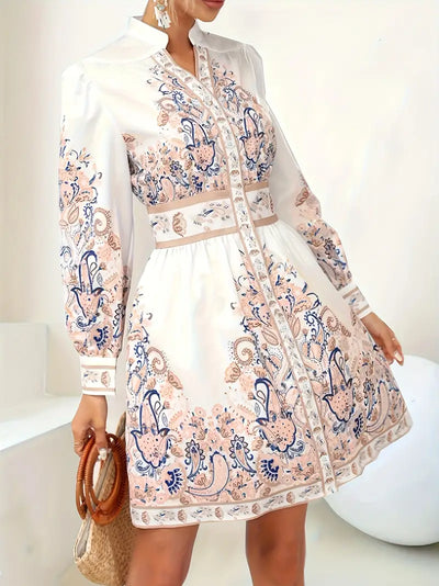 Floral V-Neck Maxi Dress with Long Sleeves