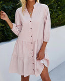 Checked A-Line Dress with Button Front for Women
