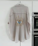 Beige Oversized Muslin Blouse with Glitter Accents
