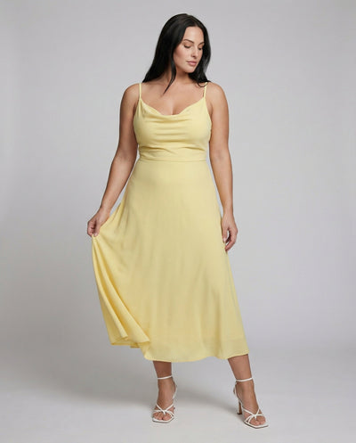 Chic Long Draped Dress with Integrated Bra