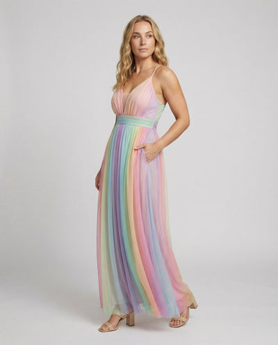 Color-Gradient Spaghetti Strap Maxi Dress