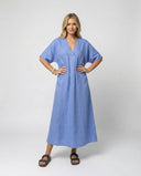 Chic V-Neck Linen Maxi Dress with Wide Sleeves