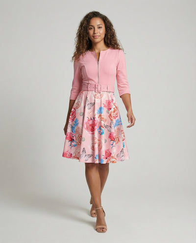 Floral A-Line Dress with Stylish Belt