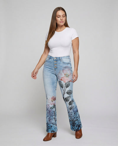 Chic Flare Jeans with Four Button Design