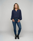 Chic Women's Blouse with Dramatic Sleeves and Ruffle Accents