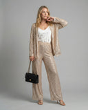 Shimmering Sequin Blazer and Wide Leg Trousers Set for Women