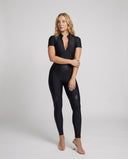Chic Women's PU Half-Zip Peach Jumpsuit