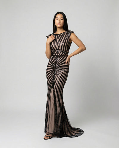 Sequin-Embellished Long Evening Gown for Festive Celebrations