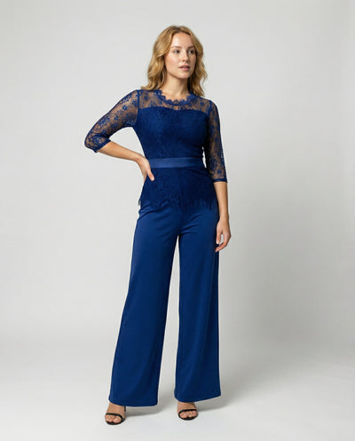 Chic Women's Lace Sleeve Jumpsuit with Wide Leg