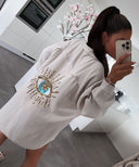 Beige Oversized Muslin Blouse with Glitter Accents