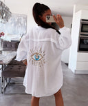 Trendy Oversized Muslin Blouse with Glitter Accents